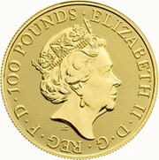 100 Pounds - Elizabeth II Unicorn of Scotland; 1 oz Fine Gold obverse image