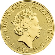 100 Pounds - Elizabeth II Two Dragons; 1 oz Fine Gold obverse image