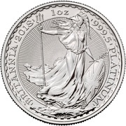 100 Pounds - Elizabeth II 5th portrait; 1 oz Fine Platinum, United Kingdom, 2018-2021 reverse image