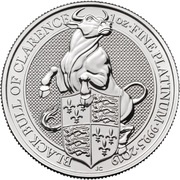 100 Pounds - Elizabeth II Black Bull of Clarence; 1 oz Fine Platinum, United Kingdom, 2019 reverse image