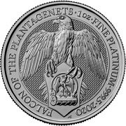 100 Pounds - Elizabeth II Falcon of the Plantagenets; 1 oz Fine Platinum, United Kingdom, 2020 reverse image