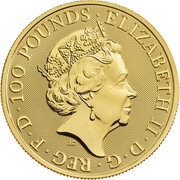 100 Pounds - Elizabeth II The Queen's Beasts Completer; 1 oz Fine Gold obverse image