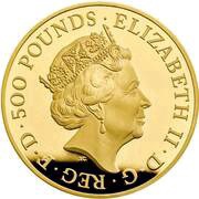 500 Pounds - Elizabeth II Una and The Lion; Gold Proof obverse image