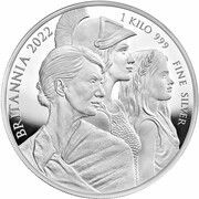 500 Pounds - Elizabeth II 5th portrait; 1kg Fine Silver, United Kingdom, 2022 reverse image