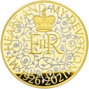 9500 Pounds - Elizabeth II Queen's 95th Birthday; Gold Proof, United Kingdom, 2021 reverse image