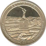 ¼ Dollar "Washington Quarter" Gettysburg National Military Park, Pennsylvania, United States, 2011 reverse image