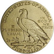 5 Dollars Indian Head, United States, 1908-1929 reverse image