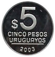 5 Pesos Uruguayos Silver trial reverse image