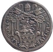 1 Testone - Innocent XI MELIVS EST DARE QVAM ACCIPERE obverse image