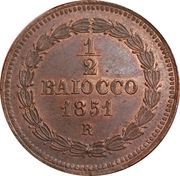 ½ Baiocco - Pio IX Ornate shield, Vatican City, 1850-1852 reverse image