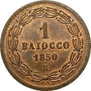 1 Baiocco - Pio IX Closed wreath, Vatican City, 1850-1853 reverse image