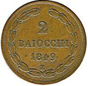 2 Baiocchi - Pio IX Open wreath, Vatican City, 1848-1849 reverse image