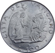 100 Lire - Ioannes Paulus II Annunciation, Vatican City, 1987 reverse image