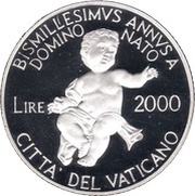 2000 Lire - Ioannes Pavlvs II Bimillenary of the birth of Jesus, Vatican City, 2000 reverse image