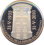 5 Pesos 75th Anniversary of B.C.R.A. obverse image