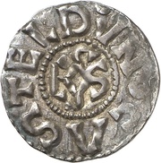 Denier - Charles II Chateaudun mint; monogram, Carolingian Empire, 840-864 reverse image