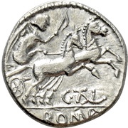 Denarius Imitation of Roman Republic Denarius, Central and Eastern Europe (ancient), 154 BC reverse image