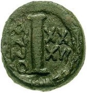 10 Nummi - Justinian I Ravenna; Regnal Year, Bust Facing, Byzantine states, 552-565 reverse image