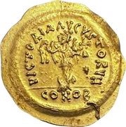 Tremissis - Justin I VICTORIA AVGVSTORVM; Constantinopolis reverse image