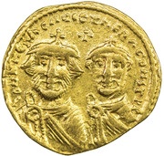 Solidus - Heraclius and Heraclius Constantine VICTORIA AVGU; Constantinopolis; no field letter, same size busts obverse image