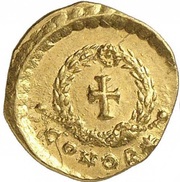 Tremissis - Aelia Pulcheria Cross within wreath; Constantinopolis reverse image