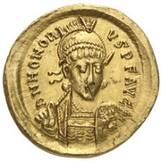 Solidus - Honorius CONCORDIA AVGGG; Constantinopolis obverse image