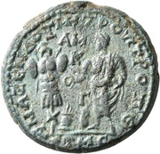 Tetrassarion - Elagabalus ANAZ ЄNΔΟΞ MHTPOΠ TPOΠ; Anazarbus, Rome, 221-222 reverse image