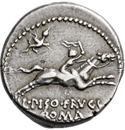 Denarius Calpurnia: Lucius Calpurnius Piso Frugi; L•PISO•FRVGI, Rome, 90 BC reverse image