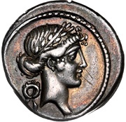 Denarius Pomponia: Quintus Pomponius Musa; Q•POMPONI MVSA; Polyhymnia obverse image