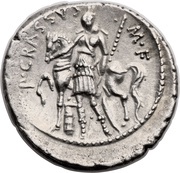 Denarius Licinia: Publius Licinius Crassus; S•C / P•CRASSVS•M•F, Rome, 55 BC reverse image