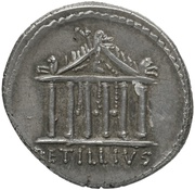 Denarius Petillia: Petillius Capitolinus; CAPITOLINVS / PETILLIVS, Rome, 43 BC reverse image