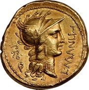 Aureus Manlia: Lucius Manlius Torquatus; L•MANLI T PRO Q / L•SVLLA•IMP obverse image