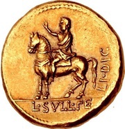 Aureus Manlia: Aulus Manlius; A·MAN LI·A·F·Q / L·SVLL·FE LI·DIC reverse image