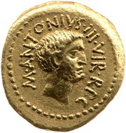 Aureus Vibia: Gaius Vibius Varus; M·ANTONIVS·III·VIR·R·P·C / C·VEIBIVS VAARVS obverse image