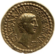 Aureus - Marcus Antonius and Octavian M·ANT·IMP·AVG·III·VIR·R·P·C·M·BARBAT·Q·P / CAESAR·IMP·PONT·III·VIR·R·P·C, Rome, 41 BC reverse image