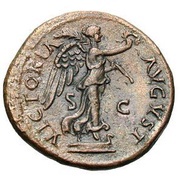 As - Titus VICTORIA AVGVST S C; Victory, Rome, 77-78 reverse image