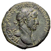 As - Hadrian PONT MAX TR POT COS III PIE AVG S C; Pietas obverse image