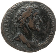 As - Antoninus Pius P M TR POT COS DES II S C; Pax obverse image