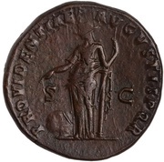 Dupondius - Trajan PROVIDENTIA AVGVSTI S P Q R S C; Providentia, Rome, 114-117 reverse image