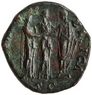Dupondius - Marcus Aurelius and Faustina the Younger VOTA PVBLICA S C, Rome, 145 reverse image