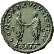 Dupondius - Lucius Verus and Marcus Aurelius CONCORD AVGVSTOR TR P COS II S C, Rome, 161 reverse image