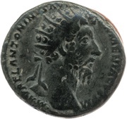 Dupondius - Marcus Aurelius TR P XIX IMP II COS III S C; Mars obverse image