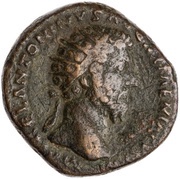 Dupondius - Marcus Aurelius TR POT XIX IMP II COS III S C; Mars obverse image