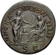 Sestertius - Nero ANNONA AVGVSTI CERES S C; Annona and Ceres, Rome, 62-68 reverse image