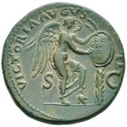 Sestertius - Vespasian VICTORIA AVGVSTI S C; Victory, Rome, 71 reverse image