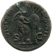 Sestertius - Vespasian Head; VICTORIA AVGVSTI S C starting low left; Victory, Rome, 71 reverse image