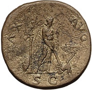 Sestertius - Vespasian PAX AVG S C; Pax and Minerva, Rome, 71 reverse image