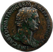 Sestertius - Domitian COS XIIII LVD SAEC FEC S C; Tellus obverse image