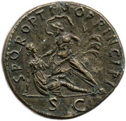 Sestertius - Trajan S P Q R OPTIMO PRINCIPI S C; Tiber, Rome, 103-111 reverse image