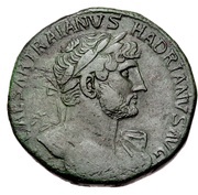 Sestertius - Hadrian PONT MAX TR POT COS III SC; Roma obverse image